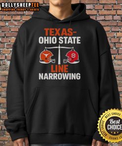 Official Texas vs Ohio State 2025 line narrowing hoodie featuring team colors and logos in a stylish design.
