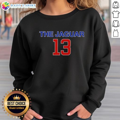 Alt Text: Official The Jaguar 13 Sweatshirt featuring a stylish design, perfect for fans and casual wear.
