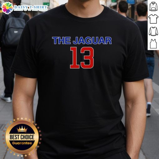 Official The Jaguar 13 T-Shirt featuring a bold graphic design and vibrant colors, perfect for Jaguar fans and collectors.