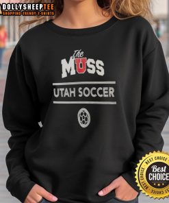 Official Muss Utah Women's Soccer Sweatshirt in navy blue, showcasing team logo and stylish design for fans.