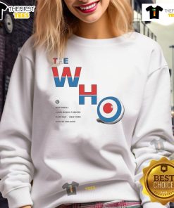 Official The Who Fall Tour 2025 sweatshirt from Wantagh, NY featuring band logo and tour details.