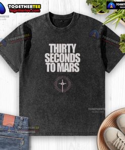 Alt Text: Official Thirty Seconds to Mars Summer Tour 2025 washed t-shirt featuring band logo and vibrant design for fans.