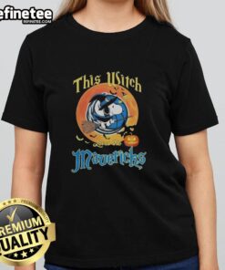 Alt Text: Official This Witch Loves The Dallas Mavericks Snoopy Halloween Ladies Tee featuring a fun design for fans.