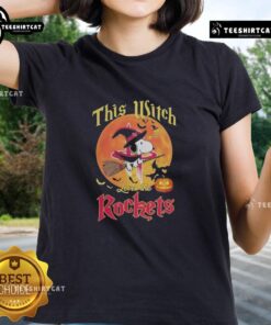 Official This Witch Loves The Houston Rockets Snoopy Halloween Ladies Tee featuring a playful Snoopy design.