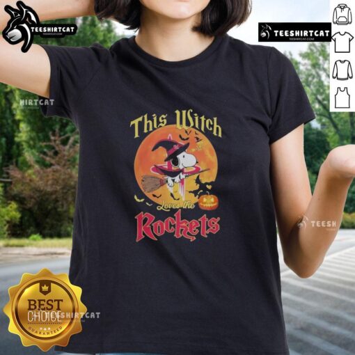 Official This Witch Loves The Houston Rockets Snoopy Halloween Ladies Tee featuring a playful Snoopy design.
