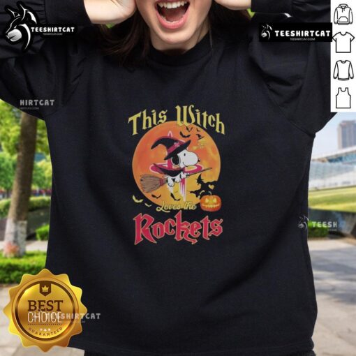 Official Snoopy Halloween sweatshirt for fans who love the Houston Rockets, featuring a playful witch design.
