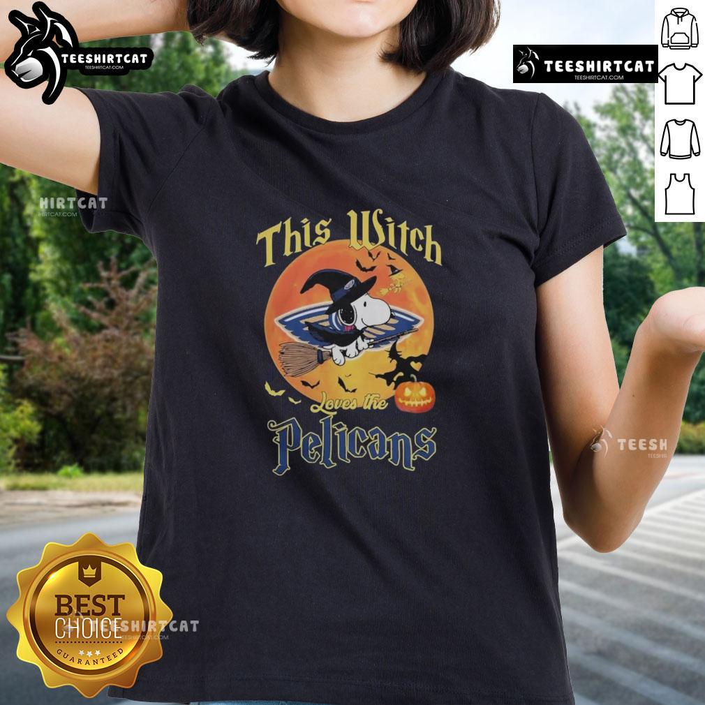 Official This Witch Loves The New Orleans Pelicans Snoopy Halloween Ladies Tee