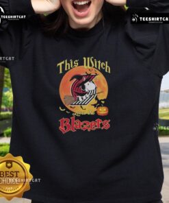 Alt Text: Official Snoopy Halloween sweatshirt for fans, featuring 'This Witch Loves the Portland Trail Blazers' design.