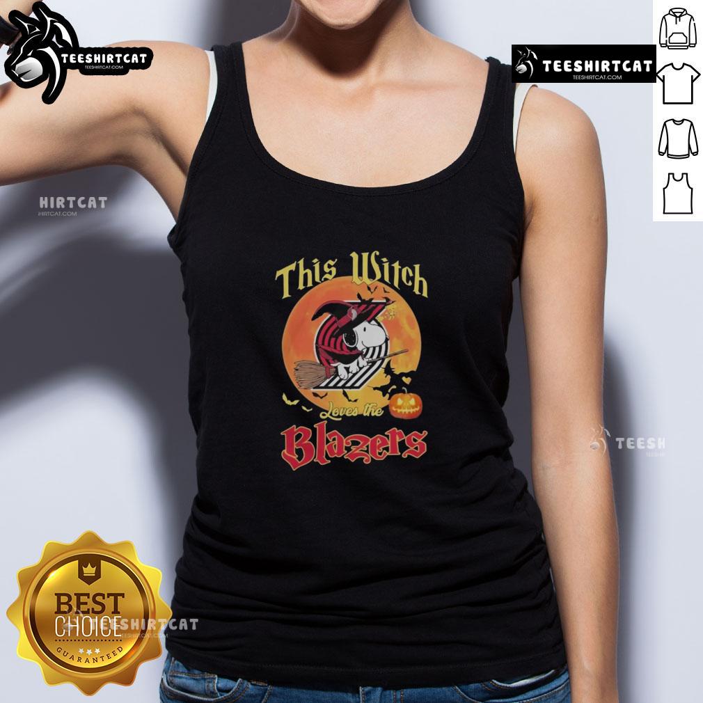 Official This Witch Loves The Portland Trail Blazers Snoopy Halloween Tank Top Alt Text: Official This Witch Loves The Portland Trail Blazers Snoopy Halloween Tank Top featuring a festive design.