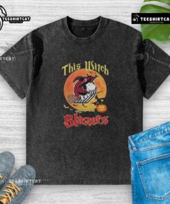 Alt Text: Official Snoopy Halloween T-shirt with 'This Witch Loves the Portland Trail Blazers' design, perfect for fans.