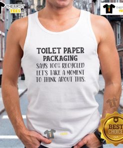 Eco-friendly tank top featuring '100% Recycled' toilet paper packaging design, promoting sustainability and recycling awareness.