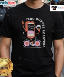 Official Tongue Bike Perc Coffee Roasters 2025 T-Shirt featuring a stylish design and vibrant colors for coffee lovers.