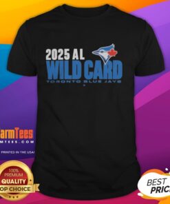 Official Toronto Blue Jays 2025 MLB Playoffs American League Wild Card T-Shirt featuring team logo and playoff graphics.