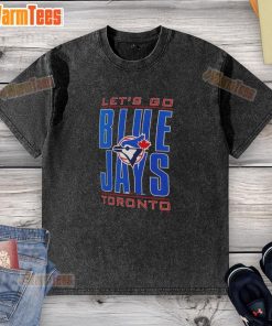 Official Toronto Blue Jays Let's Go logo washed t-shirt featuring a vibrant design for fans and casual wear.