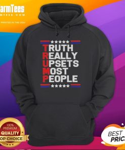 Charlie Kirk wearing a hoodie with 'Official Truth Really Upsets Most People' in a pro-Trump setting.