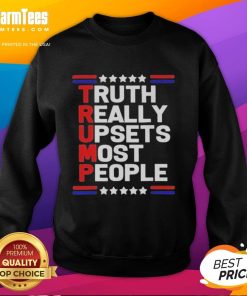 Charlie Kirk sweatshirt featuring 'Official Truth Really Upsets Most People' slogan, promoting conservative beliefs.