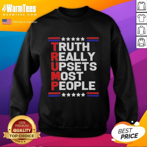 Charlie Kirk sweatshirt featuring 'Official Truth Really Upsets Most People' slogan, promoting conservative beliefs.