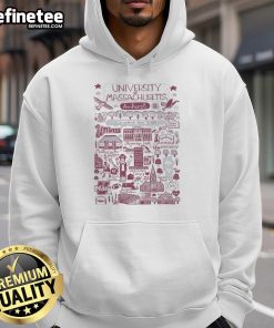 Official University of Massachusetts Amherst Est. 1863 Graphic Hoodie featuring bold school logo and vibrant colors.