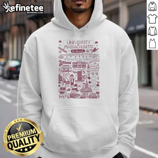 Official University of Massachusetts Amherst Est. 1863 Graphic Hoodie featuring bold school logo and vibrant colors.