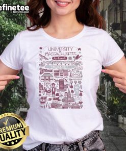 Official University of Massachusetts Amherst Est 1863 graphic on a stylish ladies' tee, perfect for proud alumni.