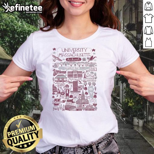 Official University of Massachusetts Amherst Est 1863 graphic on a stylish ladies' tee, perfect for proud alumni.