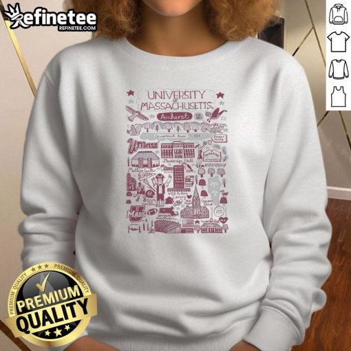 Official University of Massachusetts Amherst Est 1863 graphic sweatshirt in navy blue, showcasing school pride and style.