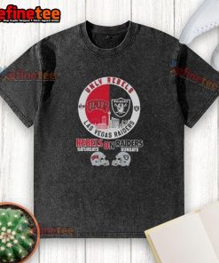Alt Text: Official UNLV Rebels and Las Vegas Raiders football helmets graphic on a Skyline Washed T-Shirt for game days.