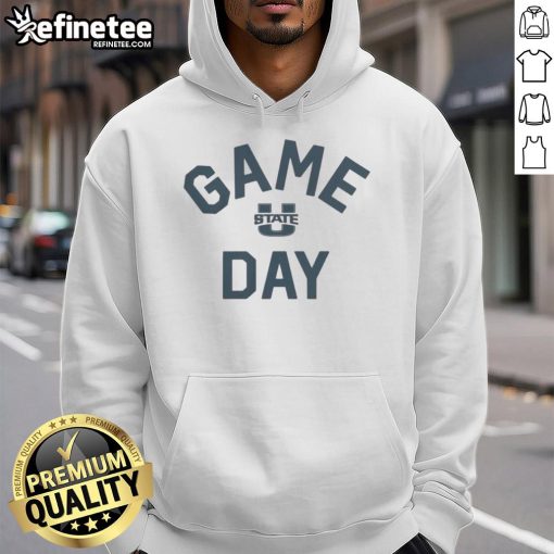Alt Text: Official Utah State Aggies Game Day Logo hoodie featuring bold graphics and cozy design for college sports fans.