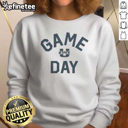 Official Utah State Aggies Game Day logo on a college sweatshirt, perfect for sports fans and team spirit wear.