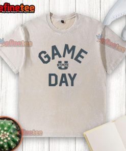 Alt Text: Official Utah State Aggies Game Day Logo on a College Washed T-Shirt, perfect for fans and college sports enthusiasts.