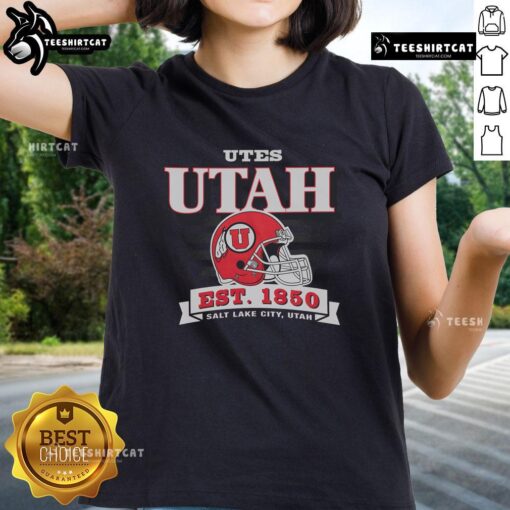 Official Utah Utes Stripe Splash Ladies Tee featuring vibrant stripes and team logo, perfect for Utes fans.