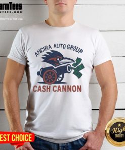 Alt Text: Official UTSA Roadrunners Ancira Auto Group Cash Cannon T-Shirt featuring vibrant team colors and logo.