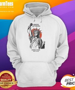 Official Voices Not Violence hoodie featuring Statue of Liberty design, worn by Charlie Kirk, 1993-2025.