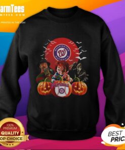 Official Washington Nationals MLB Horror Movie Halloween Sweatshirt featuring spooky design and team logo for fans.