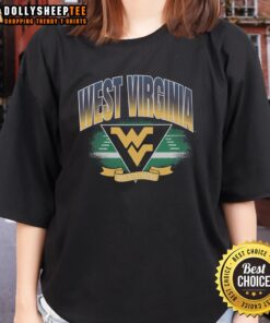 Alt Text: Official West Virginia Mountaineers Arena Fade Ladies Tee featuring team colors and logo for a stylish fan look.