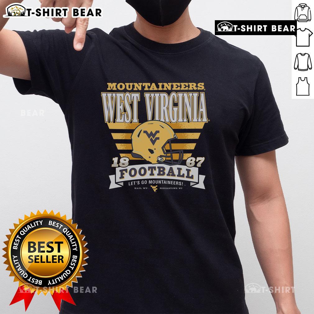 Official West Virginia Mountaineers Stripe Splash T Shirt Alt Text: Official West Virginia Mountaineers Stripe Splash T-Shirt featuring bold stripes and team logo for fans.
