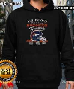 Denver Broncos hoodie featuring Super Bowl helmet and skyline, perfect for fans who appreciate the team's greatness.