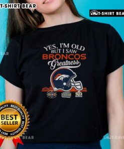 Denver Broncos greatness tee featuring Super Bowl helmet and skyline design for ladies, perfect for fans celebrating history.