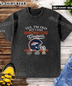 Alt Text: Denver Broncos greatness t-shirt featuring Super Bowl helmet and skyline design, perfect for fans celebrating history.