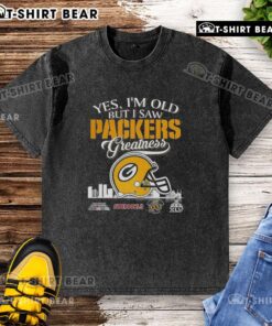Washed t-shirt featuring Super Bowl helmet and skyline, celebrating Green Bay Packers greatness for old fans.
