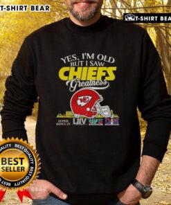 Kansas City Chiefs greatness sweatshirt featuring a skyline and Super Bowl helmet design, perfect for fans.