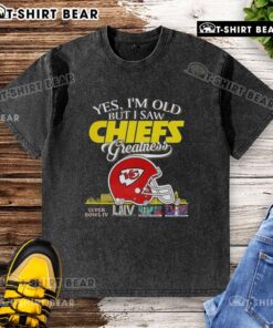 Alt Text: Kansas City Chiefs greatness shirt featuring a skyline and Super Bowl helmet design for fans celebrating their team.