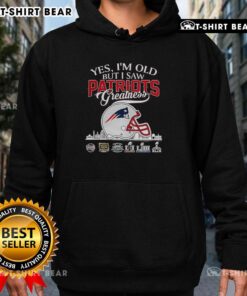 Alt Text: Official Yes I'm Old hoodie featuring New England Patriots Super Bowl helmet and skyline design.