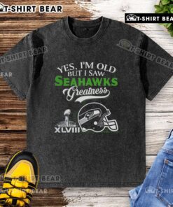 Alt Text: Seattle Seahawks Super Bowl helmet skyline washed t-shirt for fans embracing greatness and nostalgia.