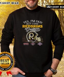 Alt Text: Vintage sweatshirt featuring Washington Redskins Super Bowl helmet and skyline, celebrating old-school football greatness.