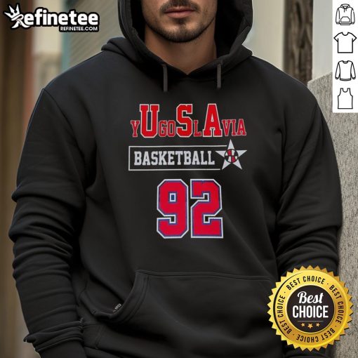 Official Yugoslavia Basketball 92 Hoodie featuring vintage design, perfect for fans and collectors of basketball memorabilia.
