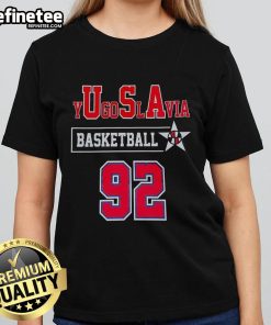 Official yUgoSlAvia Basketball '92 Ladies Tee featuring vibrant design and comfortable fit for fans of vintage sports apparel.
