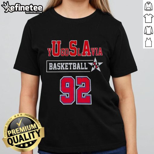 Official yUgoSlAvia Basketball '92 Ladies Tee featuring vibrant design and comfortable fit for fans of vintage sports apparel.