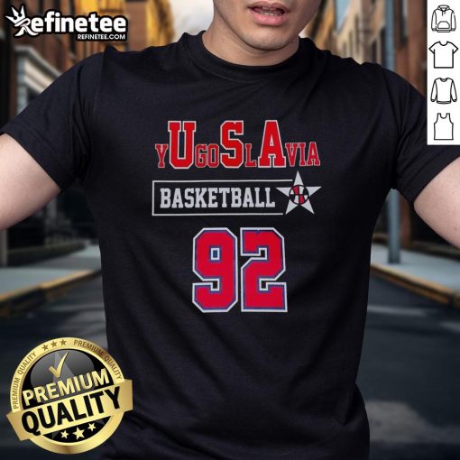 Official Yugoslavia Basketball 92 T-Shirt featuring vintage design, perfect for fans and collectors of basketball memorabilia.