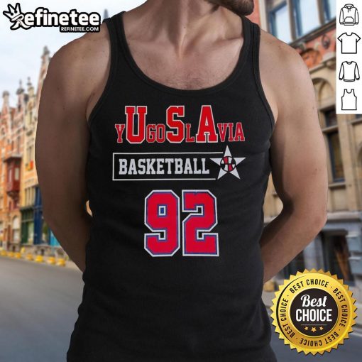 Official Yugoslavia Basketball 92 Tank Top featuring vintage design and team colors, perfect for fans and collectors.